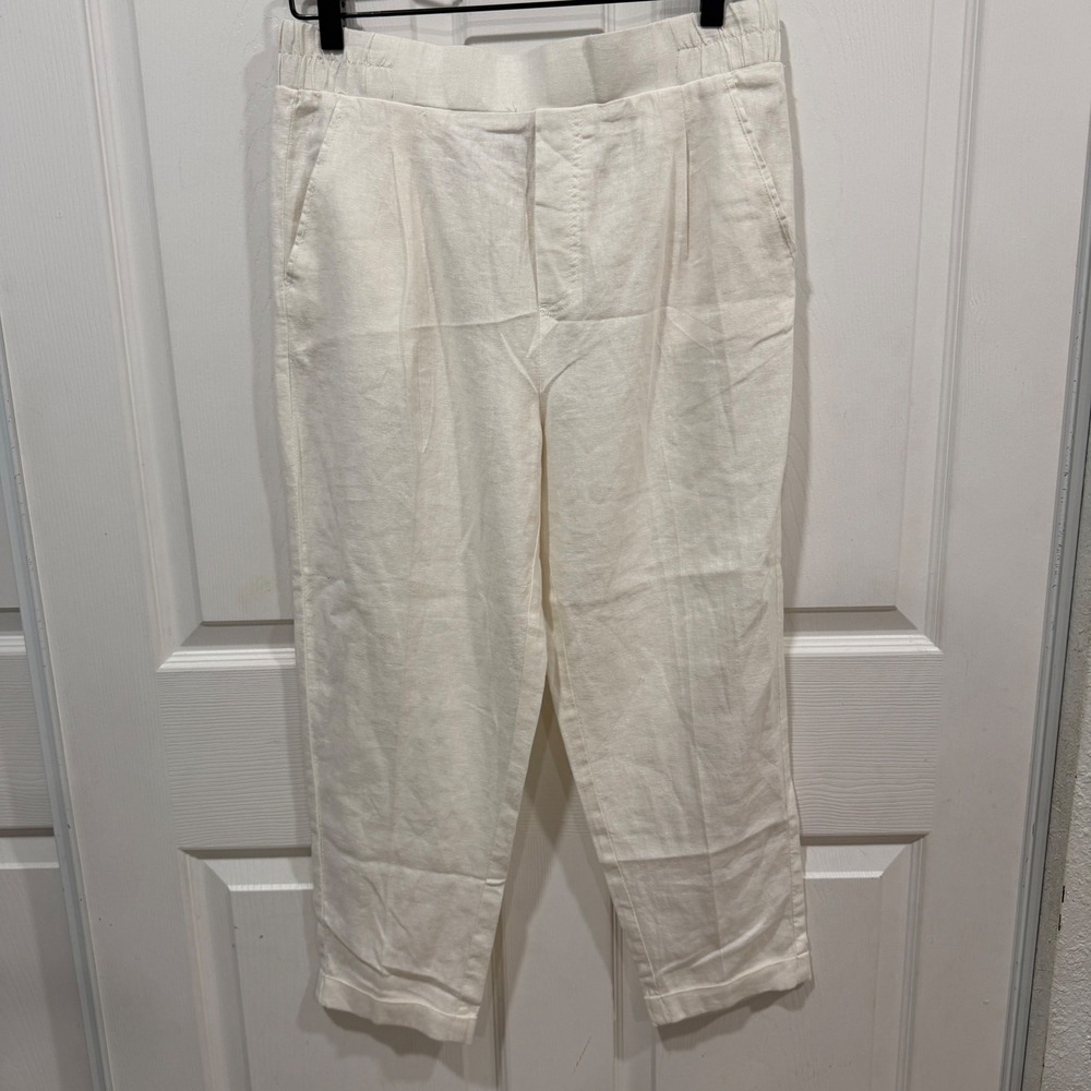 Jules & Leopold White Linen Blend Pull On Slim Leg Crop Pants Small Petite